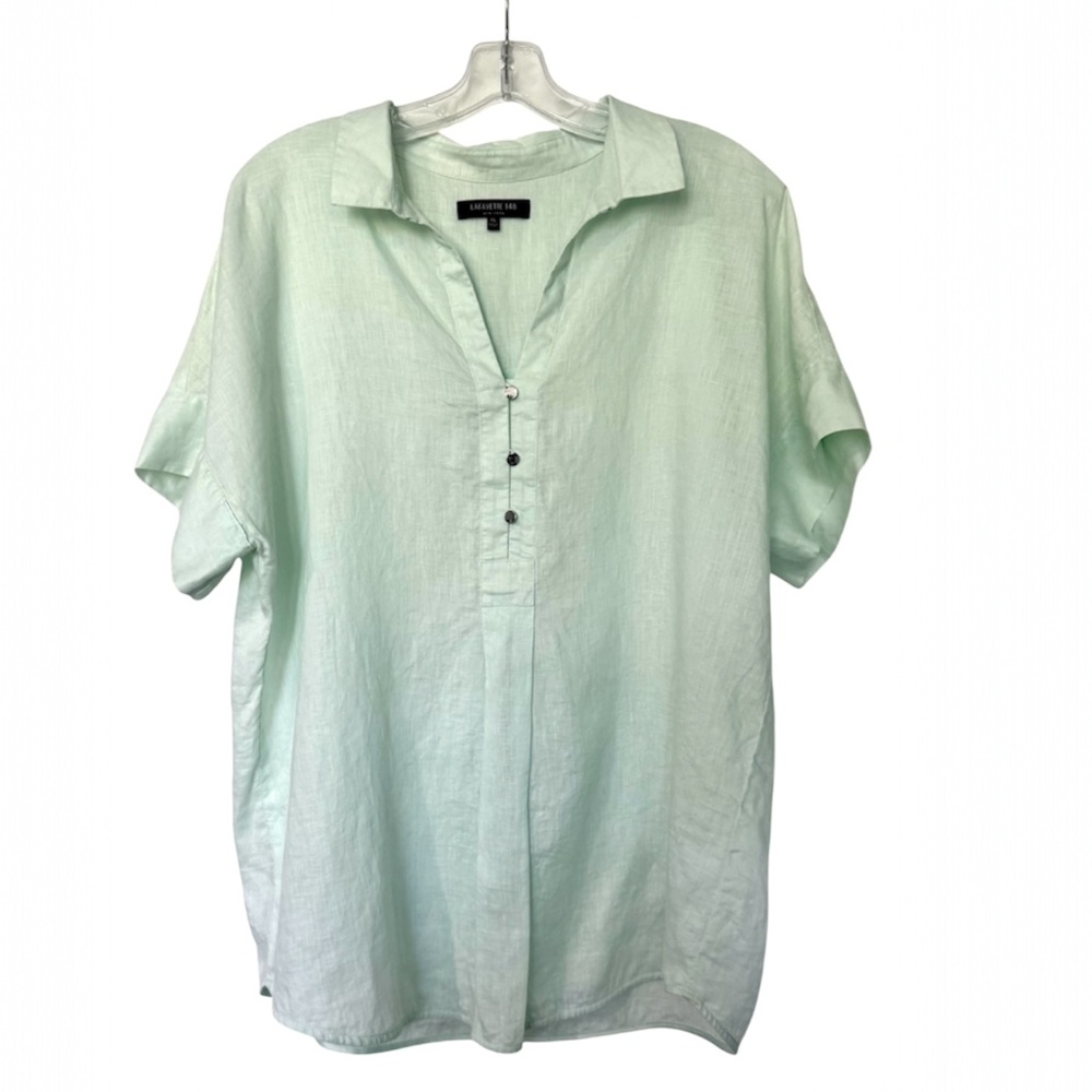 Seaform Green Linen Blouse, Lafayette 148, XL